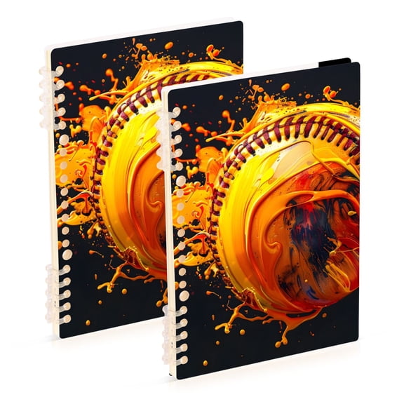 Yellow Flying Baseball Notebook Detachable Coil Notebook Diary Plan Book A5 Size 60 Pages 2 Pack