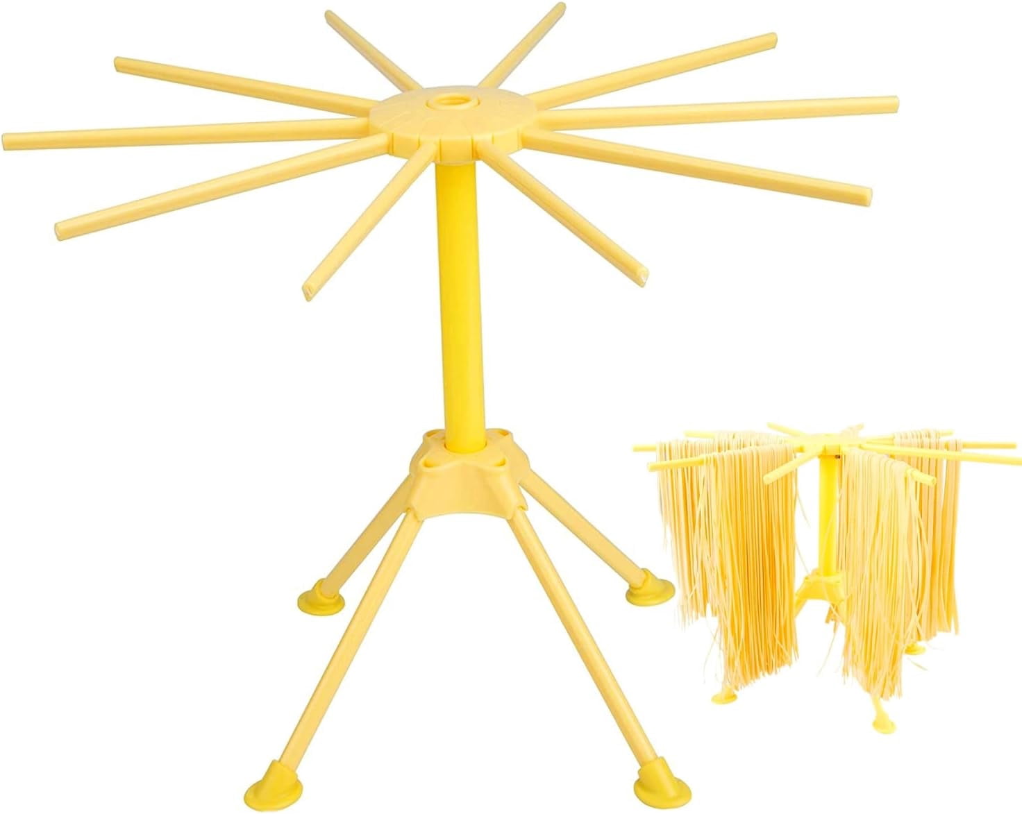 Yellow Foldable Pasta Drying Rack with 10 bar Handles, Spaghetti Dryer ...