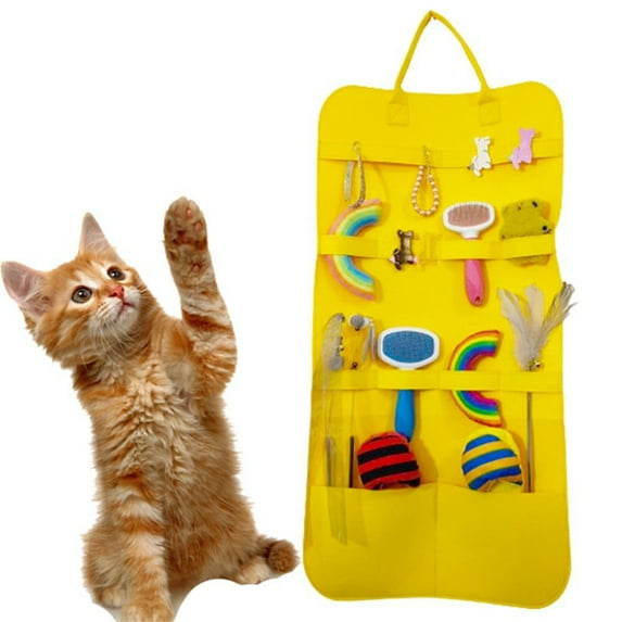 Yellow Foldable Pet Toy Storage Wall Bag - Easy-to-Clean Felt Material, Organize & Display Pouch, Teaser Toy Storage for Cats & Dogs, Space-Saving Wall-Mounted Home Design, 1pc