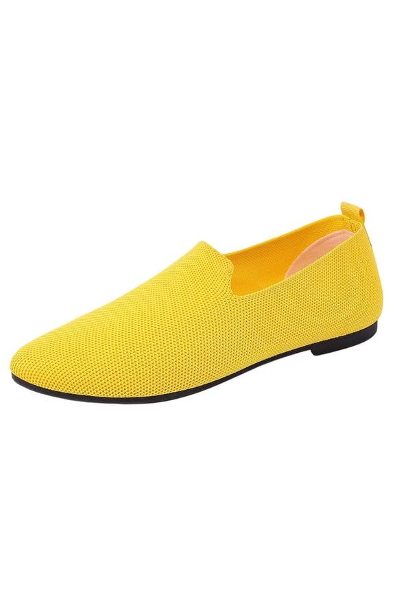 Yellow For Women Loafers, Mesh Round Toe Solid Color Casual Versatile Flat