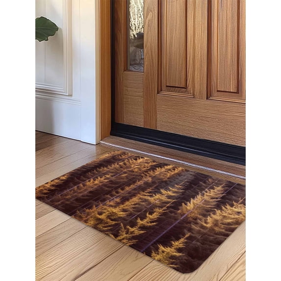 Yellow Forest Door Mat Indoor Outdoor Entrance, Non Slip Small Rug for Kitchen Bathroom Entryway Rug, Pine Tree Summer Botanical Modern Art Washable Doormat Floor Mat 18x30 Inch