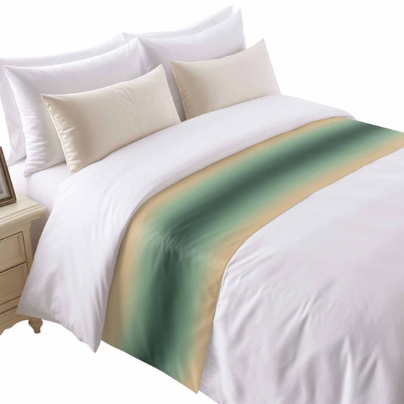 Yellow Forest Green Gradient Bed Runner for Queen Size Bed, Minimalist Ombre Modern Art Soft Bedding Scarf Bedding Protector Slipcover Sofa Throw for Bedroom Hotel Guesthouse