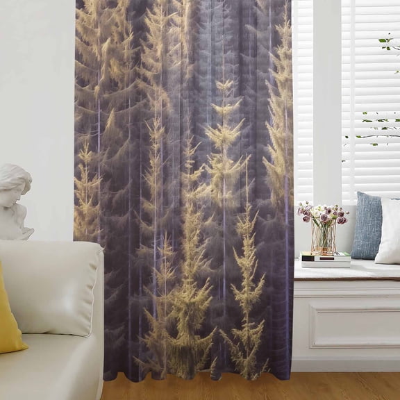 Yellow Forest Semi Sheer Curtains Drapes for Living Room, Bedroom, French Doors Window 54 Inches Long, Pine Tree Summer Botanical Modern Art Rod Pocket Chiffon Curtain Drapery Voile Draperies Panel
