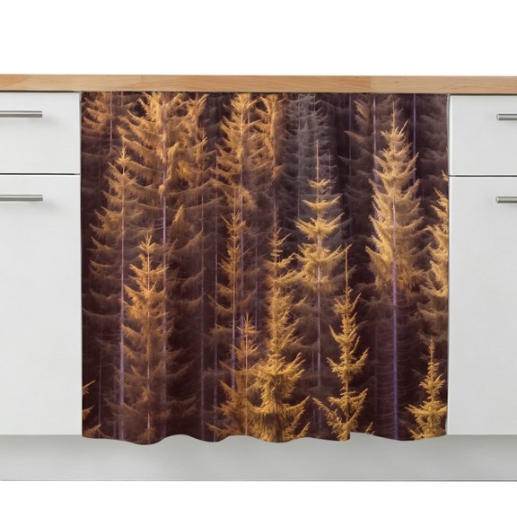 Yellow Forest Sink Skirt 10"W x 11"L,Dustproof Under Sink Curtain Skirt for Bathroom Kitchen,Pine Tree Summer Botanical Modern Art Adhesive Short Vanity Curtains Cover for Laundry Closet Shoe Rack