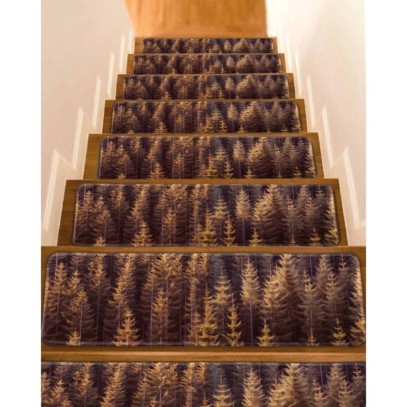 Yellow Forest Stair Treads for Wooden Steps Indoor Runner Rug Carpet, Pine Tree Summer Botanical Modern Art 15 Pieces Peel and Stick Staircase Step Treads Covers Washable Throw Door Mats, 30"x8"