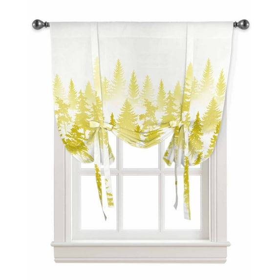 Yellow Forest Tie Up Curtains for Kitchen Bathroom Bedroom Windows 45 Inch Length, Modern Abstract Silhouette Art Balloon Drape Curtains Shade Rod Pocket Drapery Curtain Panel, 34"x45"
