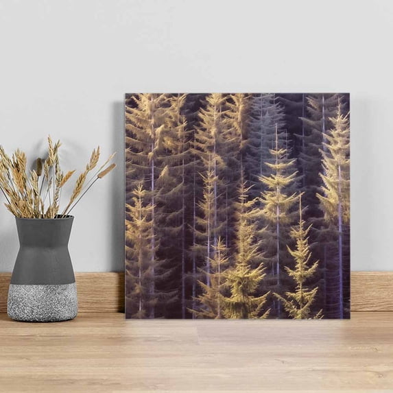 Yellow Forest Wall Art Painting on Canvas, Pine Tree Summer Botanical Modern Art Canvas Art Home Prints Wall Art Framed Modern Artwork for Living Room Bedroom Wall Decor 12x12in