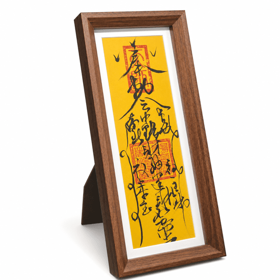 Yellow Framed Taoist Talisman Plaque Home Office Decor
