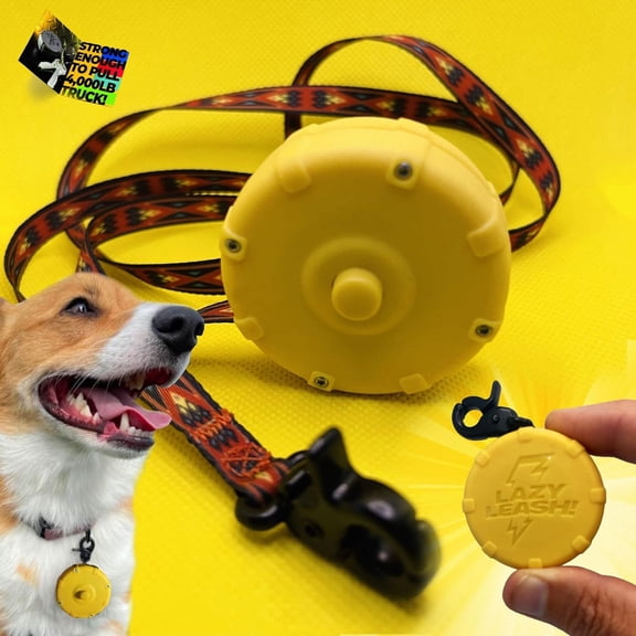 Yellow + Freebie Lazy Leash, Dog Leash (2 Pack) Retractable Clip-On Keychain, Pet Walking Leash, Puppy Training Leash, 40″ Adjustable Power Lead
