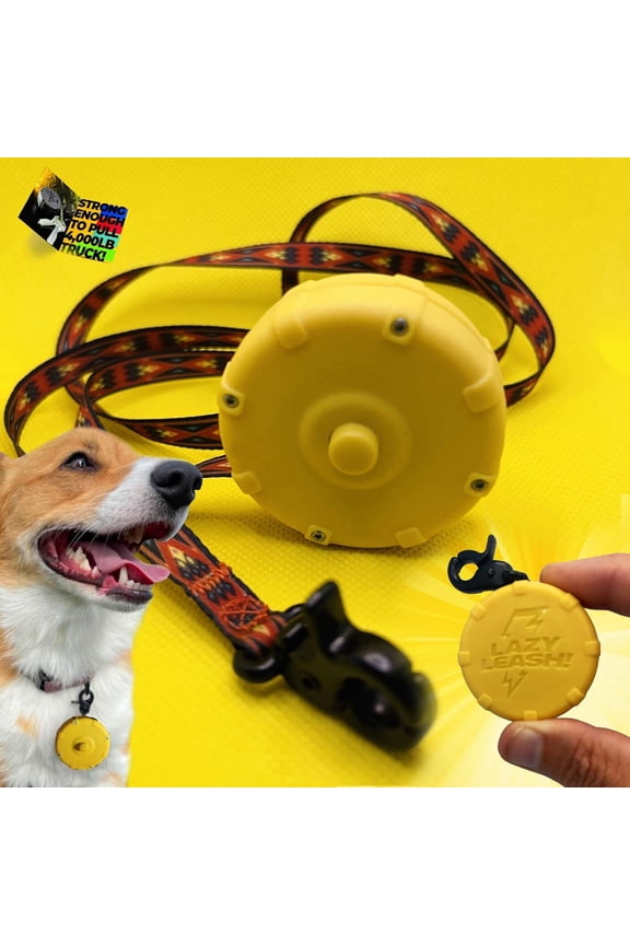 Yellow + Freebie Lazy Leash, Dog Leash (2 Pack) Retractable Clip-On Keychain, Pet Walking Leash, Puppy Training Leash, 40″ Adjustable Power Lead