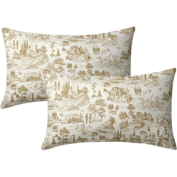 Yellow French Country Throw Pillow Covers 12x20 Inch Pack of 2 Countryside Style Vintage Cottage Cushion Pillow Case Square Cotton chinoiserie Pillowcase for Farmhouse Party Sofa Home Bedroom Outdoor