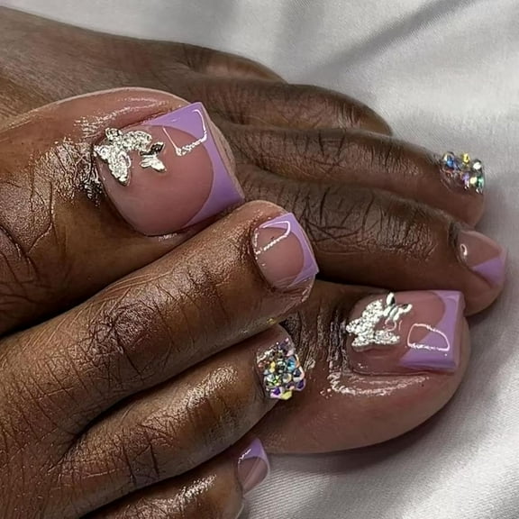 Yellow French Tip Press on Toenails Flower Fake Toes Short Square False Toenails with Design Nude Glue on Toenails Glossy Acrylic Full Cover Stick on Toenails for Women Girls Foot Manicure 24 pcs