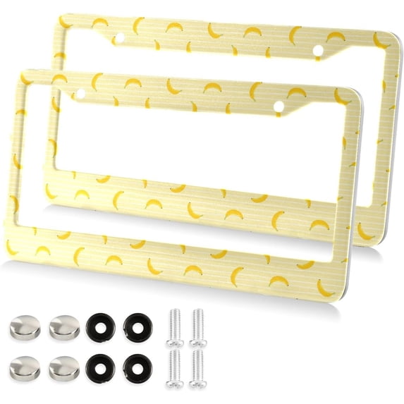 Yellow Fruit Banana License Plate Frame - 2 Pack Universal Stainless Steel License Plate Holder with Screws & Chrome Caps, 2 Holes Car License Plate Cover for US Vehicles Home Decor
