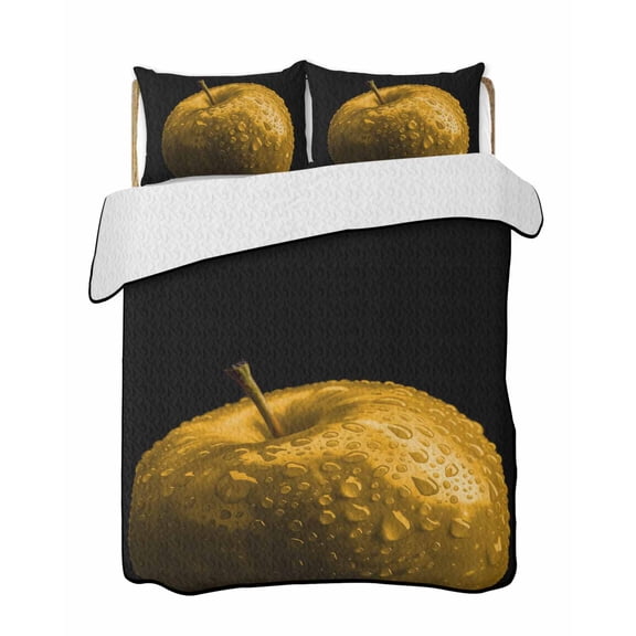 Yellow Fruit Quilts Bedding Set Twin Size Berry Drops Modern Classic Lightweight Quilted Bedspread 3 Piece Bed Quilt with 2 Pillow Shams All Season for Bedroom 68" x 86"