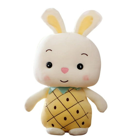 Yellow Fruit Theme Plush Bunny Toy With Scarf 9.8 X 4.3 Inches Stuffed Animal Pineapple Strawberry Design Easter Gift Cute Doll For Kids Holiday Present Cotton Material Soft Toy Yellow
