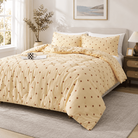 Yellow Fullforter Set With Polka Dots 3 Pieces Bedding