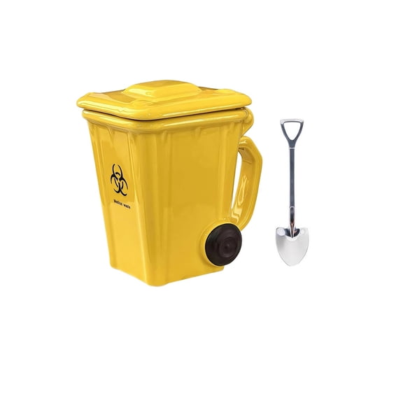 Yellow Funny Ceramic Mug Trash Bin With Lid Recycling Coffee Cup For Office Desk Home Decor