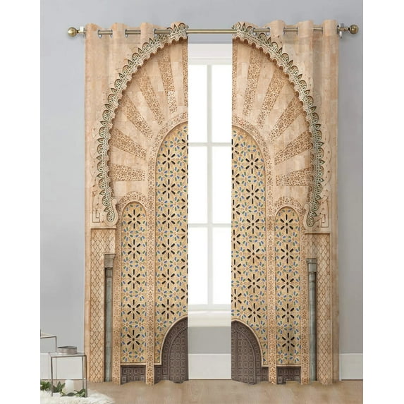 Yellow Gate Openwork Lace Pillar Carving Tulle Drapes Living Room Sheer Window Curtains Kitchen Balcony Modern Voile Curtains