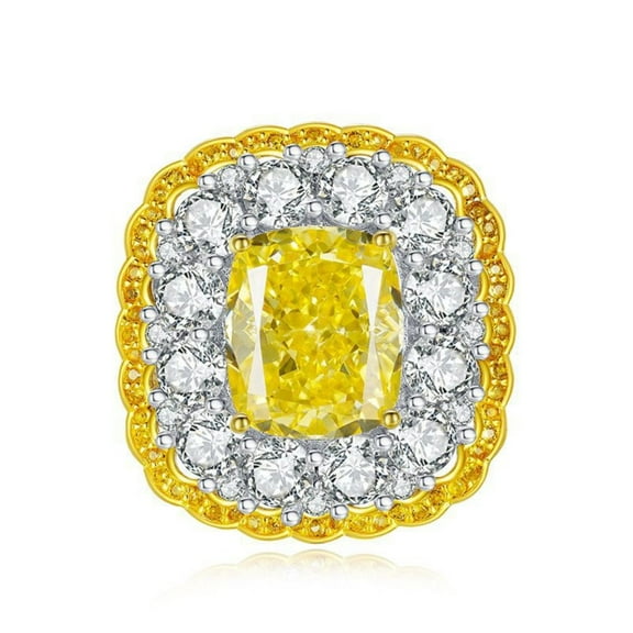 Yellow Gemstone Elongated Cushion Cut Anniversary Rings for Women 10*12MM Statement Cocktail Ring CZ Simulated Diamond Ring Band Daily Work Wear Jewelry for Women Her