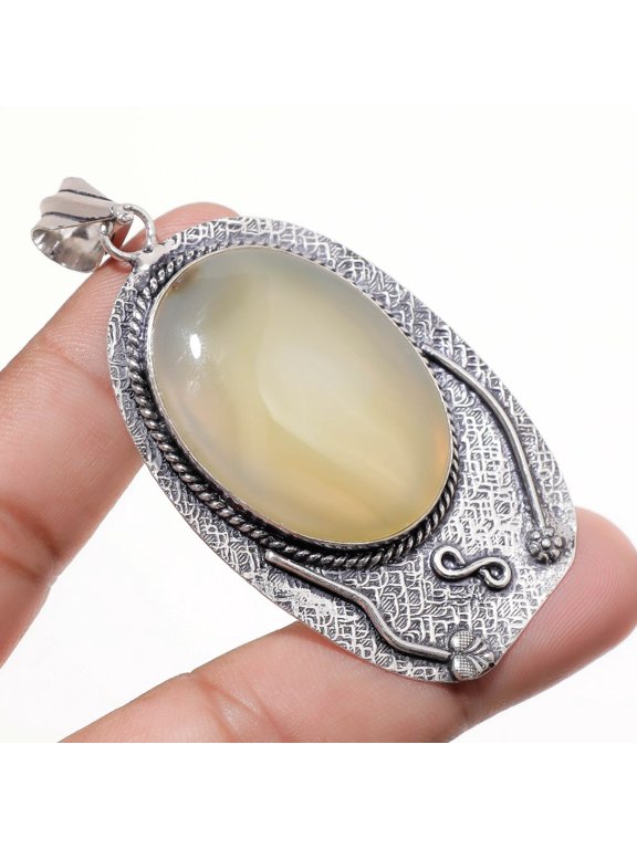 Yellow Geode Agate Oval Shape Gemstone Handmade Jewelry Pendant 2.90" SR 1098
