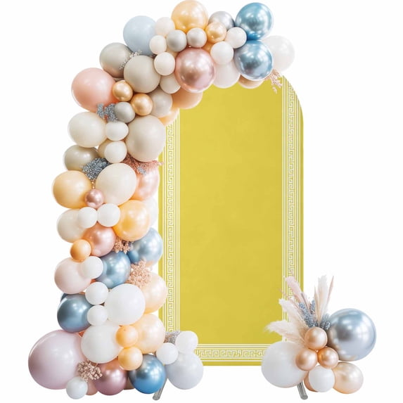 Yellow Geometric 7.2FT Arch Backdrop Covers, White Greek Key Design Abstract Modern Art Wedding Arch Cover Stretchy, Chiara Arches Backdrop Stand Covers for Birthday Baby Shower Party Banquet Decor