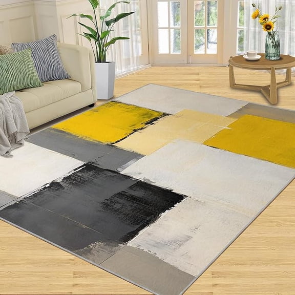 Yellow Geometric Area Rug, Retro Rugs for Living Room, Abstract Geometric Rug, Washable Rugs & Home Decor, Non-Slip Indoor Carpet for Bedroom Kitchen Dining Room 2 x 3ft