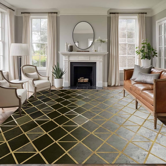 Yellow Geometric Area Rugs 6'x9', Washable Small Throw Rugs for Kitchen Dining room, Modern Abstract Gradient Marble Indoor Outdoor Rug Non-Slip Low Pile Carpet Runner Reversible Floor Mats