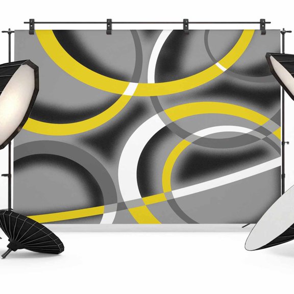 Yellow Geometric Backdrop for Photography,Fabric Photo Background Backdrop,Gray Black Retro Abstract Stripes Lines Photo Booth Background for Portrait Photoshoot Video Wedding Decoration Banner 7x5ft
