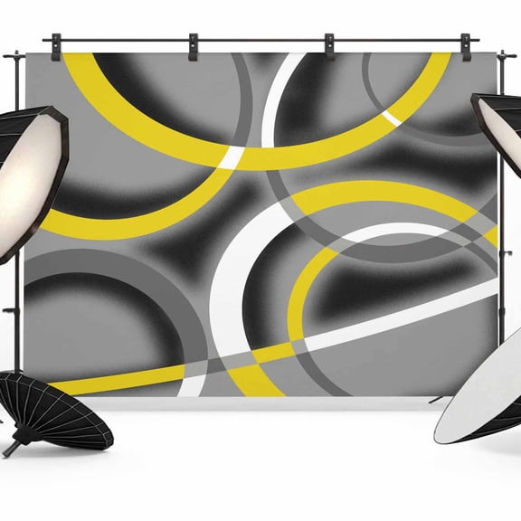 Yellow Geometric Backdrop for Photography,Fabric Photo Background Backdrop,Gray Black Retro Abstract Stripes Lines Photo Booth Background for Portrait Photoshoot Video Wedding Banner 10x8ft