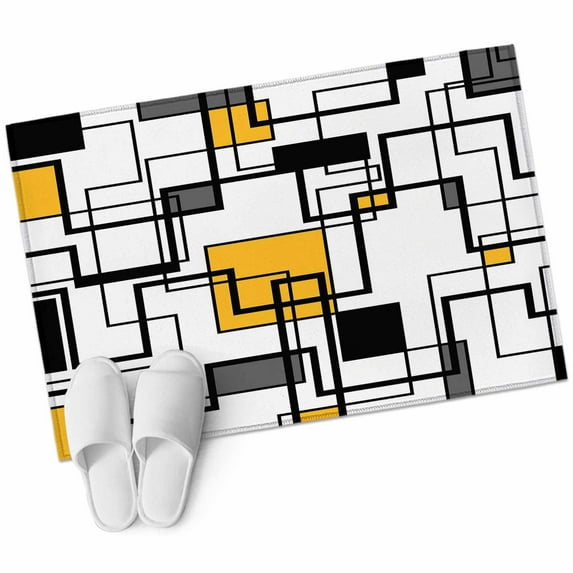 Yellow Geometric Bathroom Mat 2x3 FT, Non Slip Small Kitchen Mat, Modern Minimalist Black Abstract Art Washable Soft Backed Front Door Throw Rug Non-Shedding Indoor Outdoor Doormat for Entryway Sink