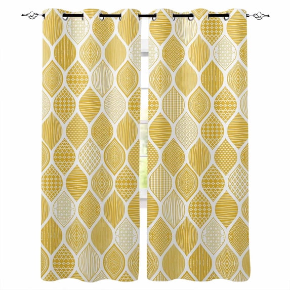 Yellow Geometric Blackout Curtains for Bedroom/Living Room, Thermal Insulated Kitchen Curtains, Morocco Modern Abstract Plaid Art Grommet Darkening Window Treatment Drapes 42"x63"x2