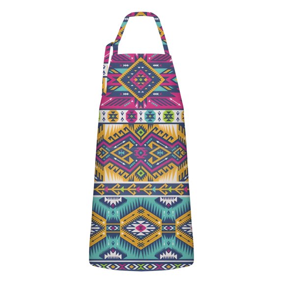 Yellow Geometric Boho Pattern Apron-Garden Aprons for Women with Pockets-Cotton Linen Waterproof Kitchen Cooking Gardening Aprons Adjustable for Kitchen,Cooking,BBQ and Salon 33x27 Inch
