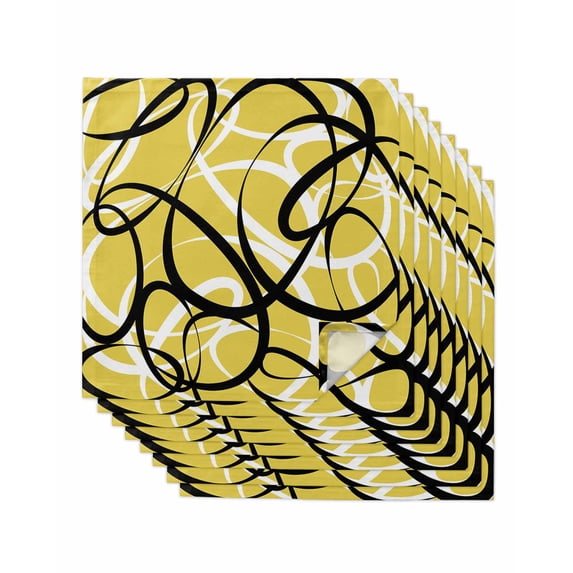 Yellow Geometric Cloth Napkins Set of 8 Reusable Dinner Napkins, Farmhouse Abstract Black White Striped Cocktail Napkin Washable Table Napkins for Wedding/Holiday Party/Baby Shower 20"x20"
