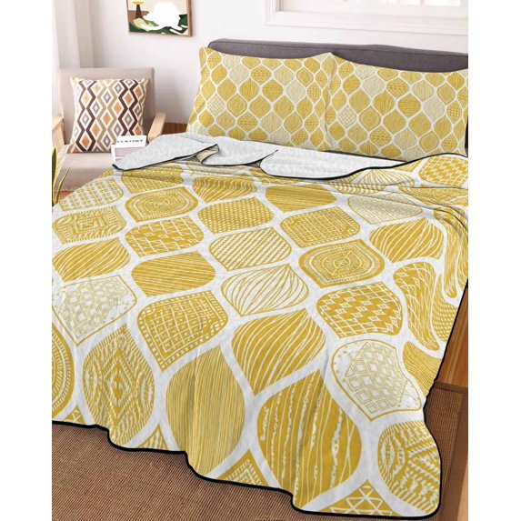 Yellow Geometric Full Size Down Alternative Comforter, Lightweight Comforter Quilt Bedding Set with Pillow Shams Morocco Modern Abstract Plaid Art All Seasons Bed Comforter Duvet Insert 78"x90"