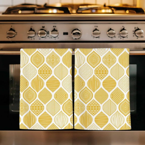 Yellow Geometric Kitchen Towels Set of 4, Morocco Modern Abstract Plaid Art Absorbent Dish Towels for Kitchen, Microfiber Hand Towel, Quick Drying Tea Towel for Cleaning Decorative Dishcloths