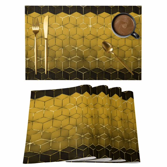 Yellow Geometric Placemats Set of 6, Modern Abstract Art Ombre Placemats for Dining Table, Place Mats for Kitchen Tabletop, Waterproof Wipeable Dining Table Mats Set