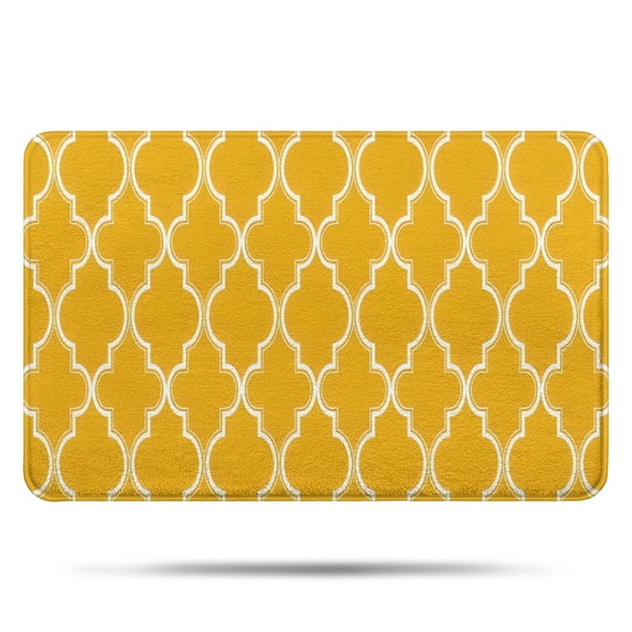 Yellow Geometric Quatrefoil Pattern Bathroom Rugs Mat,Non Slip Microfiber Bathroom Rug,Rubber Backing,Soft Bathroom Mats for Bathroom Floor,Tub and Shower,17x27in(43x68cm)