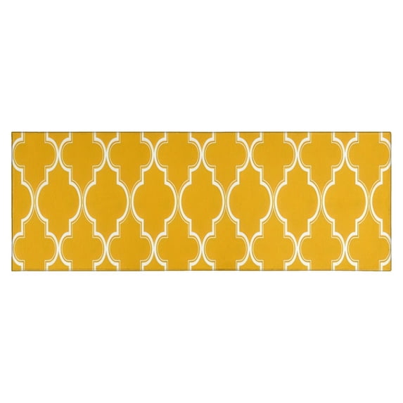 Yellow Geometric Quatrefoil Pattern Kitchen Rug Mat,Kitchen Runner Rugs Non Skid Washable,Decorative Kitchen Floor Mats for Kitchen,Sink,Laundry,17"X47"