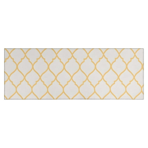 Yellow Geometric Quatrefoil Pattern Kitchen Rug Mat,Kitchen Runner Rugs Non Skid Washable,Decorative Kitchen Floor Mats for Kitchen,Sink,Laundry,17"X47"