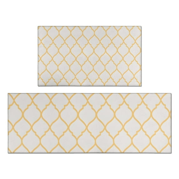 Yellow Geometric Quatrefoil Pattern Kitchen Rugs Sets Of 2,Anti Fatigue Kitchen Mat Rugs Non Slip Washable,Decorative Kitchen Floor Mats for Kitchen,Sink,Laundry,17"x30"+17"x47"