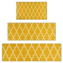 Yellow Geometric Quatrefoil Pattern Kitchen Rugs Sets Of 3,Kitchen Runner Rugs Non Skid Washable,Decorative Kitchen Floor Mats for Kitchen,Sink,Laundry,17"x30"  17"x47"   17"x59"