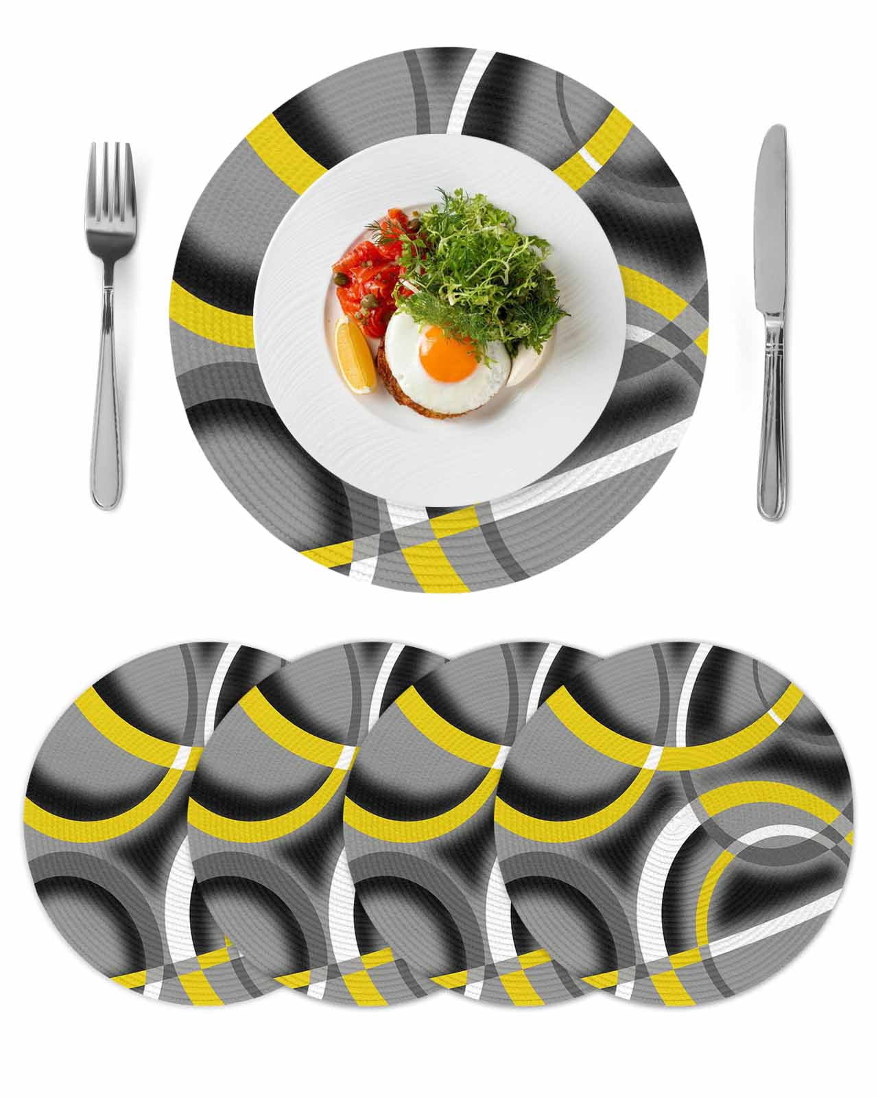 Yellow Geometric Round Placemats Set of 4 for Dinning Tables,Heat-proof ...