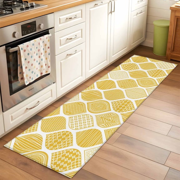 Yellow Geometric Runner Rug 2x6 FT, Non Slip Hallway Carpet, Modern Abstract Art Washable Soft Floor Carpet Throw Runner Carpet Long Rug for Entryway Kitchen Bedside Sliding Door