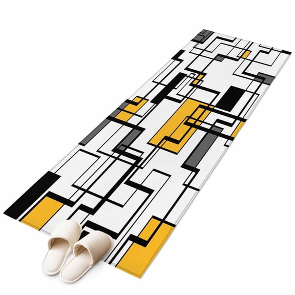 Yellow Geometric Runner Rug 2x6 FT,Non Slip Hallway Carpet,Modern Minimalist Black Abstract Art Washable Soft Floor Carpet Non-Shedding Throw Runner Carpet Long Rug for Entryway Kitchen Bedside Door