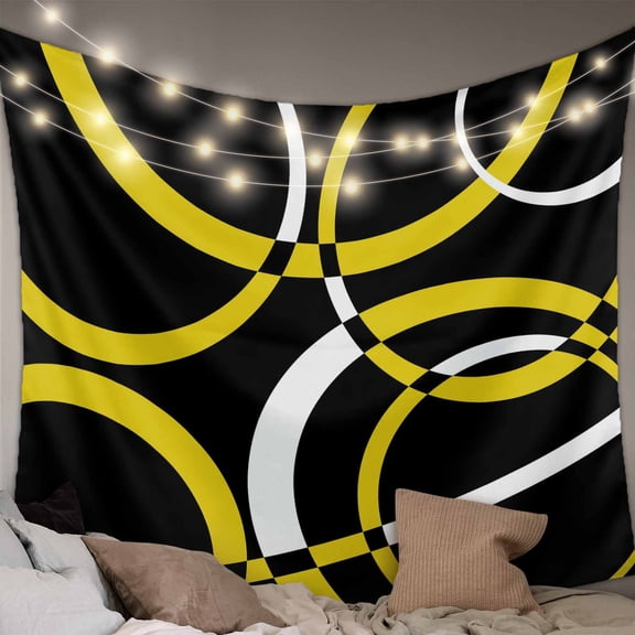 Yellow Geometric Small Tapestry for Bedroom Wall Hanging Tapestry, Modern Abstract Simple Lines Black Ceiling Backdrop Tapestries Poster Blanket Wall Decor for Teens Room Living Room Dorm 23" x 28"