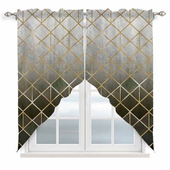 Yellow Geometric Swag Valances for Windows, Kitchen Window Curtains Over Sink, Modern Abstract Gradient Marble Window Treatment Curtains for Living Room/Bedroom Curtains 2 Panel Sets 36"x45"