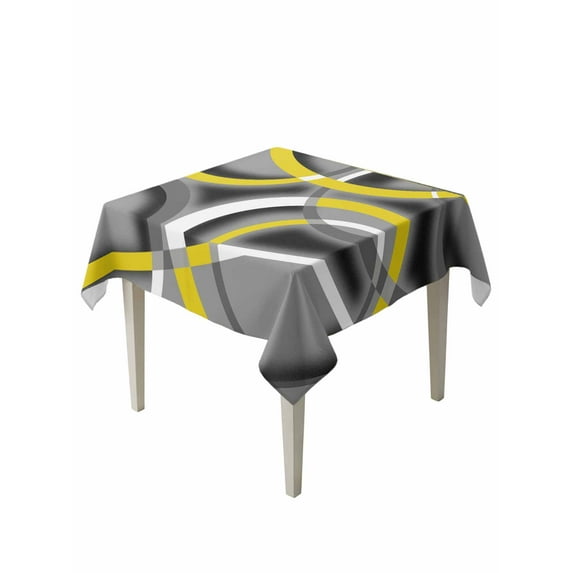 Yellow Geometric Table Cloth, Gray Black Retro Abstract Stripes Lines Waterproof Tablecloth for Square Tables, Reusable Washable Fabric Table Cover for Restaurant Kitchen Dining Tables 54"x54"