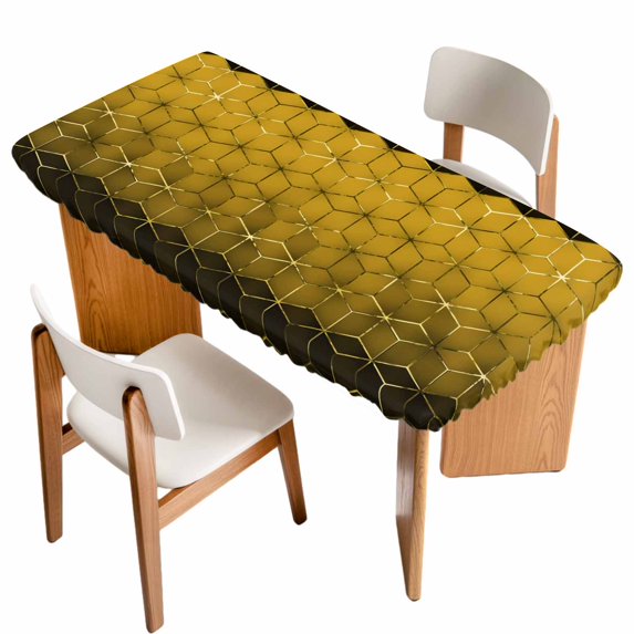 Yellow Geometric Table Cloths for 4 Foot Rectangle Tables, Modern Abstract Art Ombre Patio Waterproof Elastic Fitted Tablecloths, Washable Rectangular Table Cover for Camping