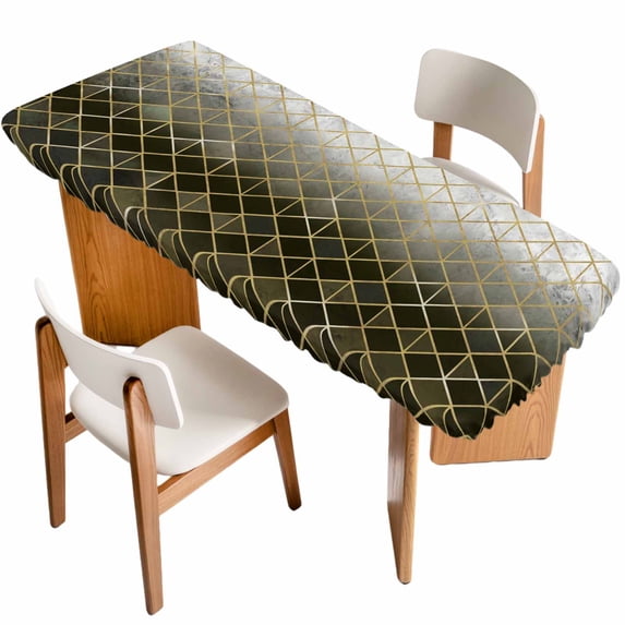 Yellow Geometric Table Cloths for 8 Foot Rectangle Tables, Modern Abstract Gradient Marble Patio Waterproof Elastic Fitted Tablecloths, Washable Rectangular Table Cover for Camping