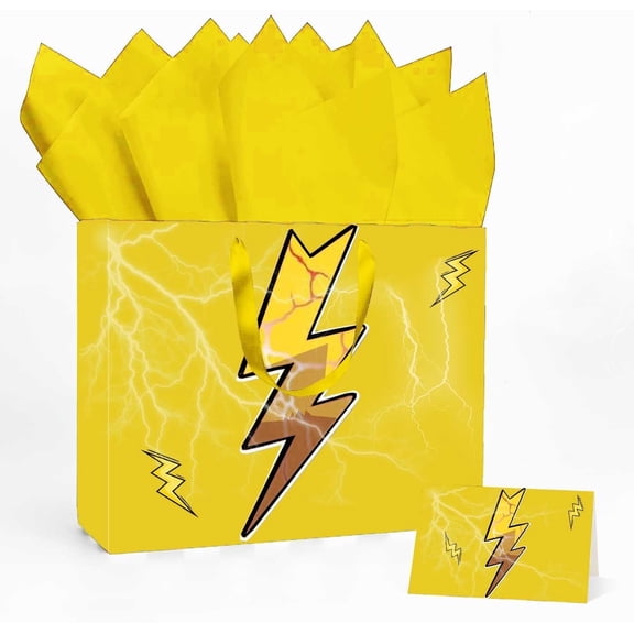 Lightning-Themed Yellow Gift Bags for Parties Fun & Reusable Yellow Tote with Bolt Design